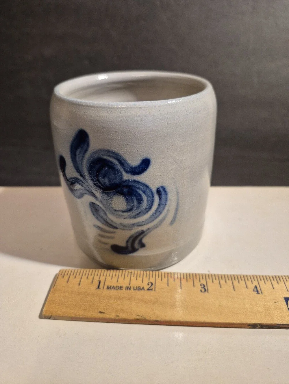 Salt Glaze Blue Decorated Small Stein 3 3/4